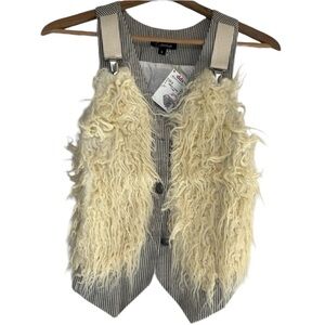 Cecico Vest Furry Fluffy Pinstripes Size Small NEW